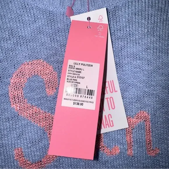 NWT Lilly Pulitzer Long Sleeve Pippy Sweater size Large Soft Cotton Blend Blue - Picture 5 of 6